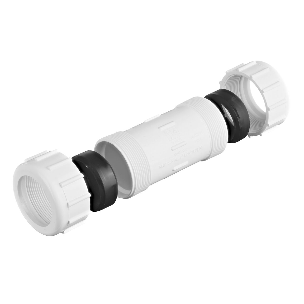 The Compression Adapter 1/2 in. IPS UC unassembled showing that the adapter comes with adjustable nut for corrosion-free connection and reduces pull-out from pipes (NDS CPC-2000)