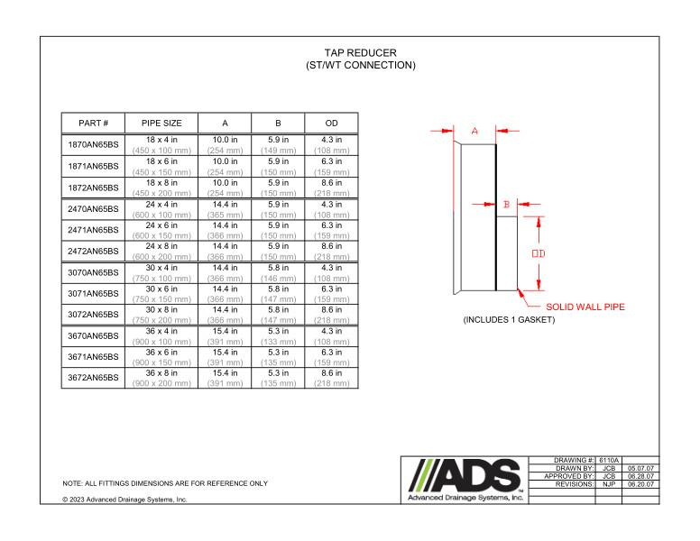 18" x 4" - 36" x 8" Tap Reducer Soil Tight/Water Tight Connection (HDPE Miscellaneous Fittings)