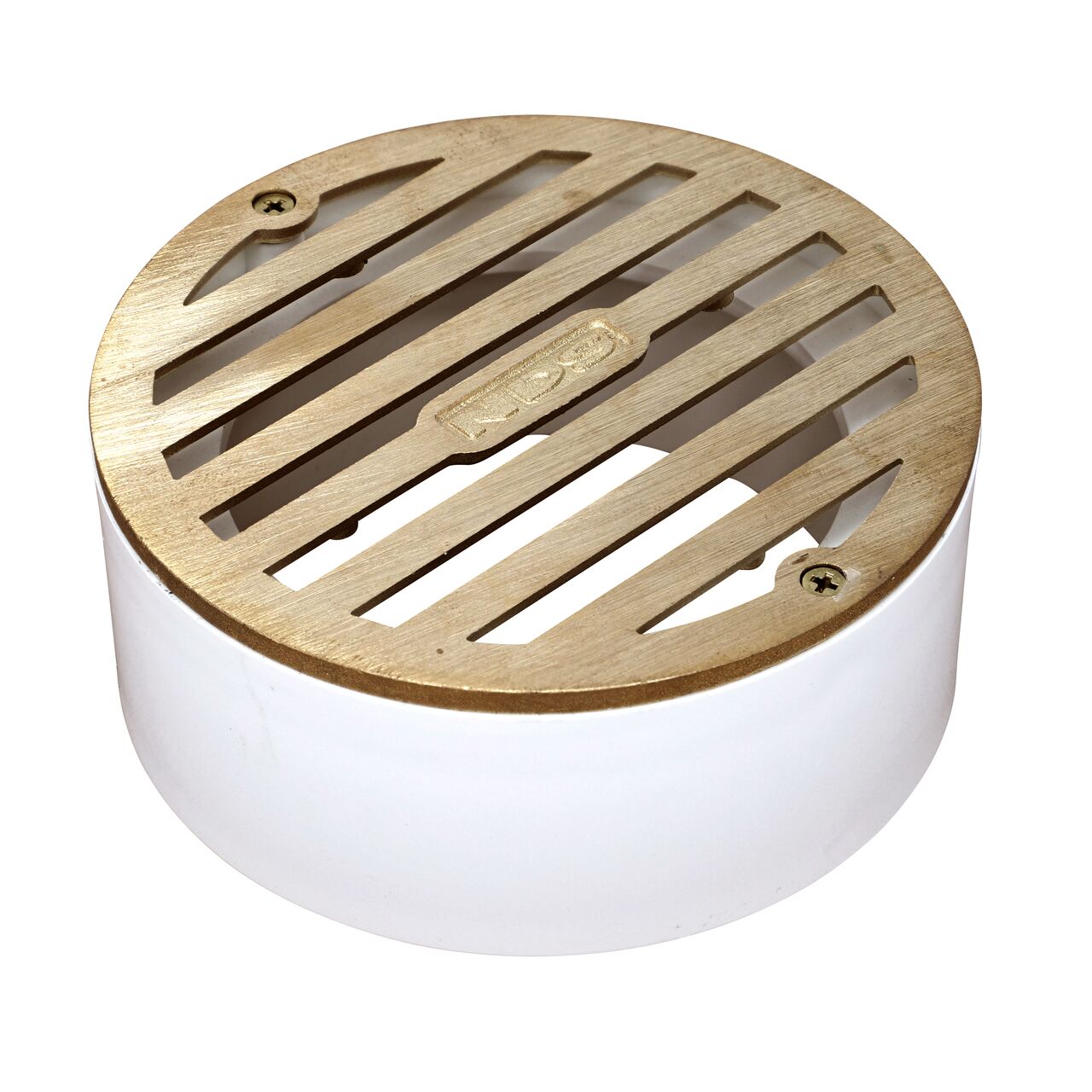 NDS 4 in. Round Grate with Collar, made of satin brass and plastic (NDS 910B-10*, NDS 910B*, NDS 910B)