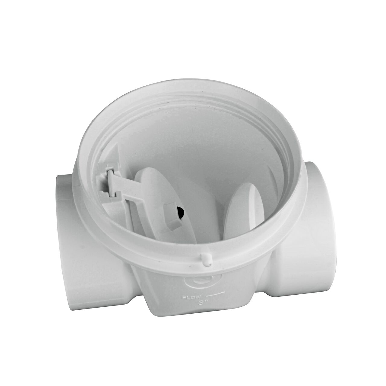 The flapper opened inside of the NDS White 3 in. PVC Backwater Valve (NDS 375P) controls the flow of water