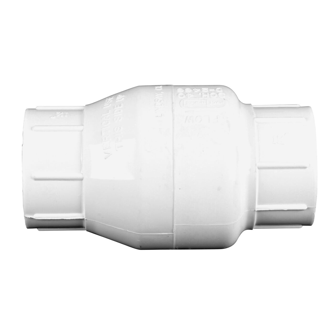 Side to side view of the NDS White 1-1/2 in. slip end by slip end PVC Swing Check Valve (NDS 1520-15)