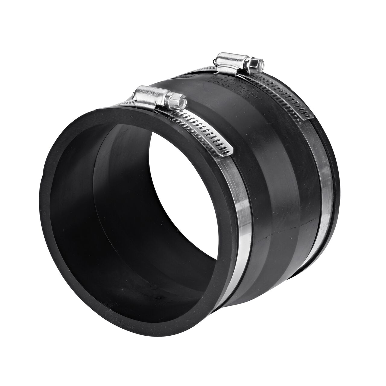 The NDS 4 in. flex coupling connects asbestos cement fibre/ductile iron pipe to cast iron/sewer & drain or DWV pipes (NDS 51-44)