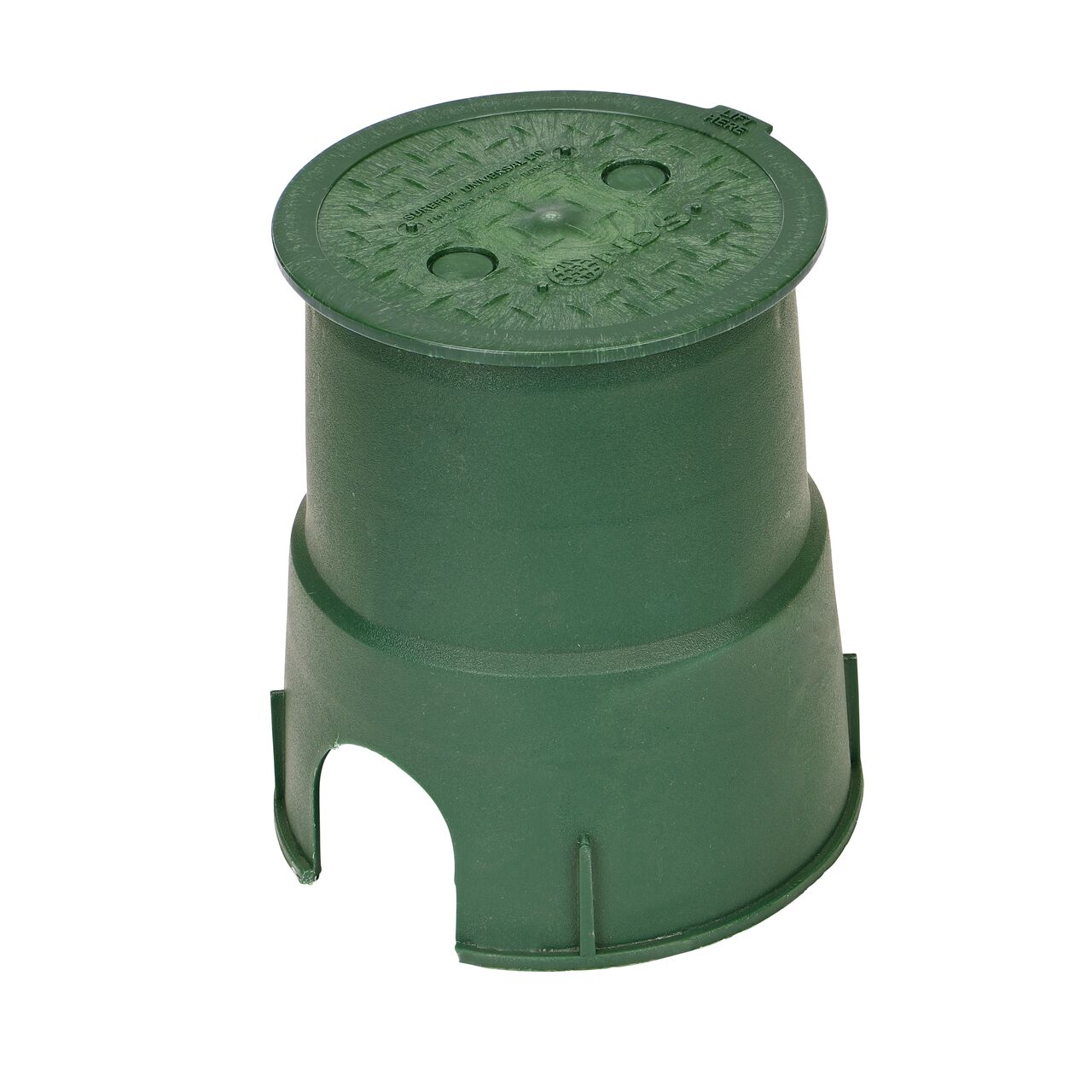 View of entire 6 in. Round SureFit Universal Valve Box Lid (NDS 6RND-UC) installed on the Green Dura Valve Box