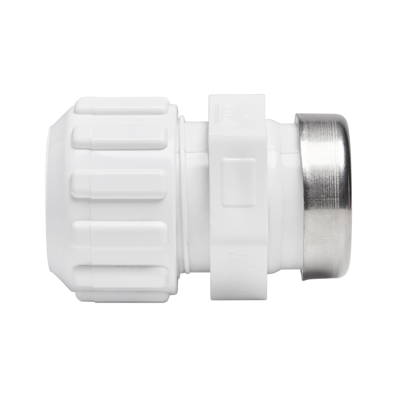 Side View of the NDS 3/4 in. SDR-9 CTS X 3/4 in. FPT Flo-Lock™ Gripper Adapter (NDS 731-07) which transports water through pipes