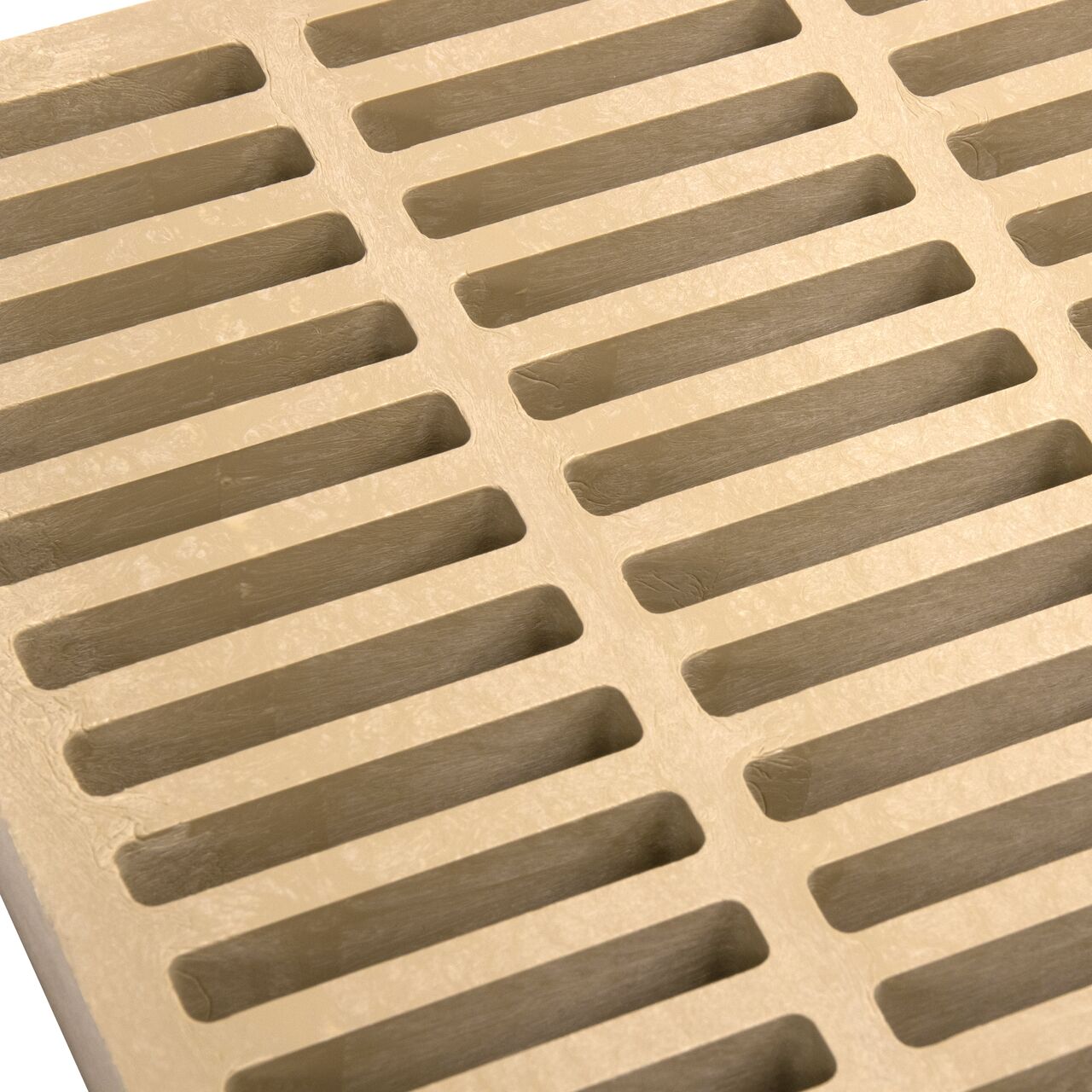 Closeup view of NDS 9 in. Square Catch Basin Drain Grate, Sand Plastic (NDS 999S)