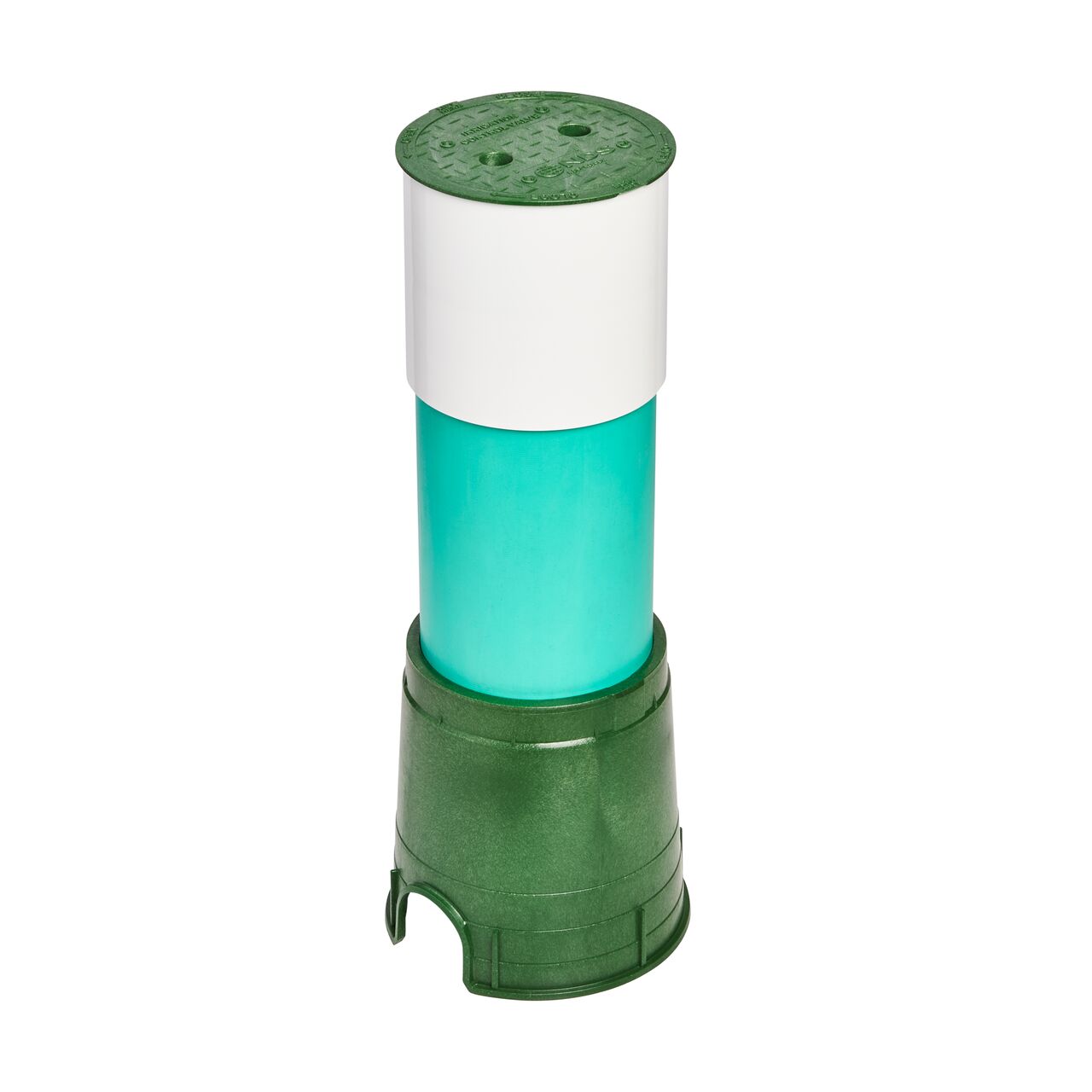 The NDS 6 in. Standard Series Green Valve Box and Cover with SDR-35 sewer and drain pipe attached to extend the basin intake to the surface level (NDS 2108BC)