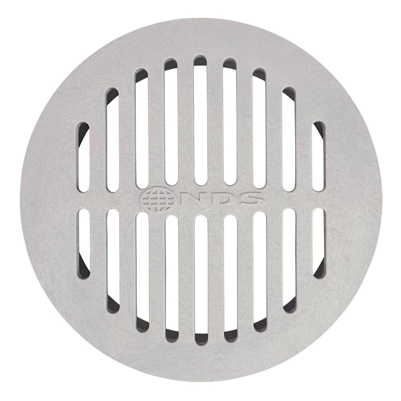 Top-down view of the NDS 6 in. Round Grate, made of Gray Plastic (NDS 60)