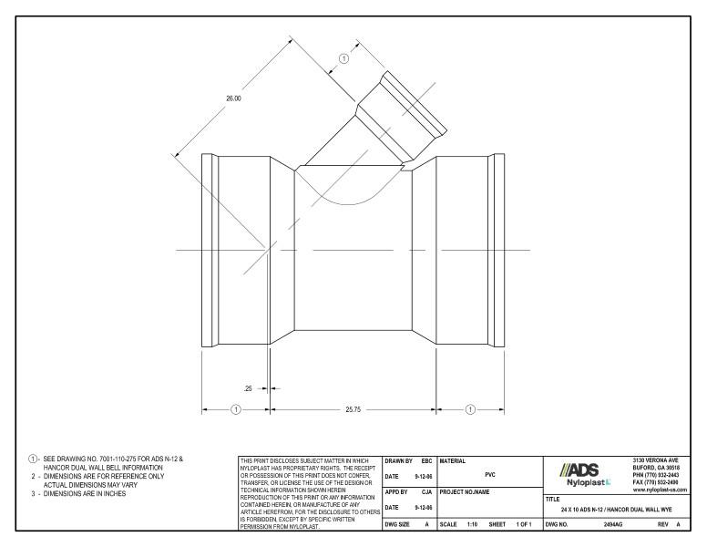 24 x 10 N-12 Dual Wall Wye Nyloplast Detail