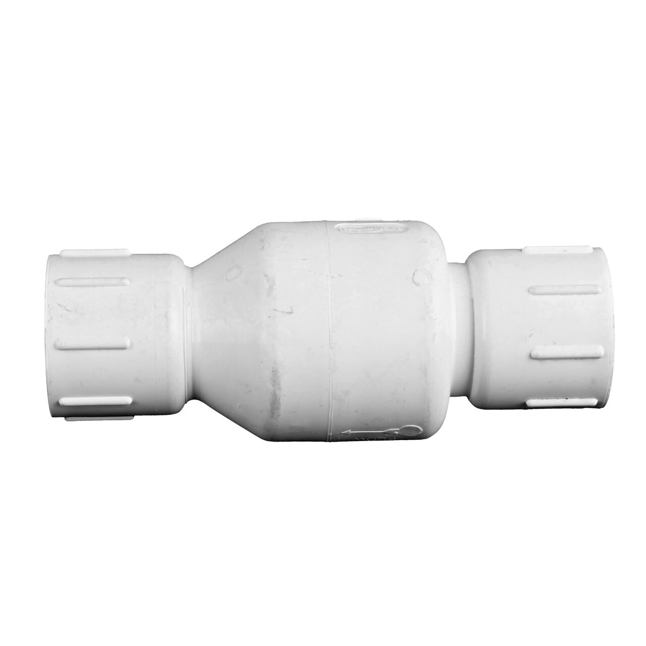 Side to side view of the NDS White 2 in. IPS Slip by Slip end PVC Adjustable Spring Check Valve with 4-1/4-17 lb. Spring (NDS 1225-10)