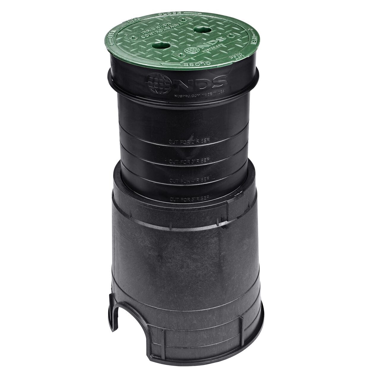 The new NDS 6 in. Standard Series Black Valve Box and Green Irrigation Control Valve Cover Lid works with the NDS 6 in. Spee-D® Riser (NDS 101R) which can be cut down to size for additional height requirements (NDS 2107BC)