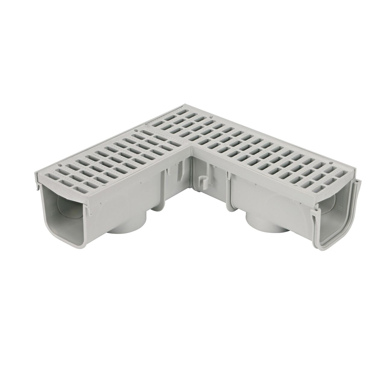 NDS 5 in. Pro Series Deep Profile Channel Drain and Grate with 90° Elbow, in light gray plastic (NDS 861)