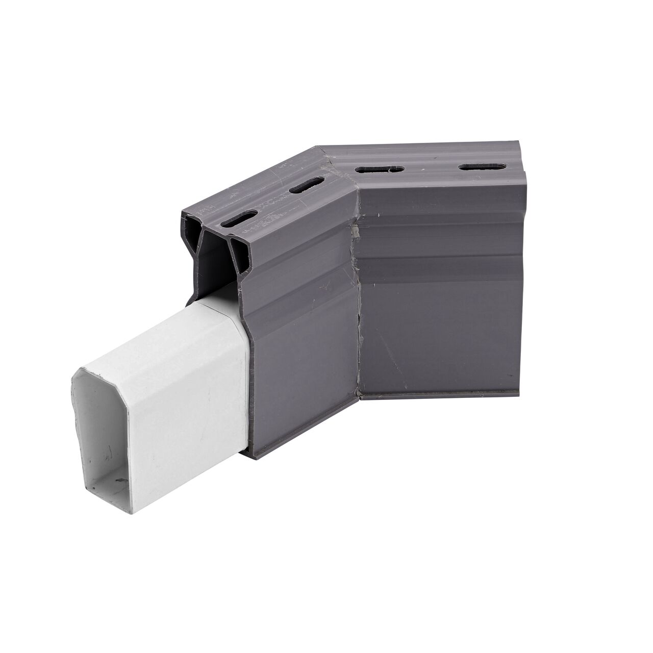 Installed Gray Micro Channel Drain 45 degree elbow and inegrated grate (NDS 8303) with coupler attached