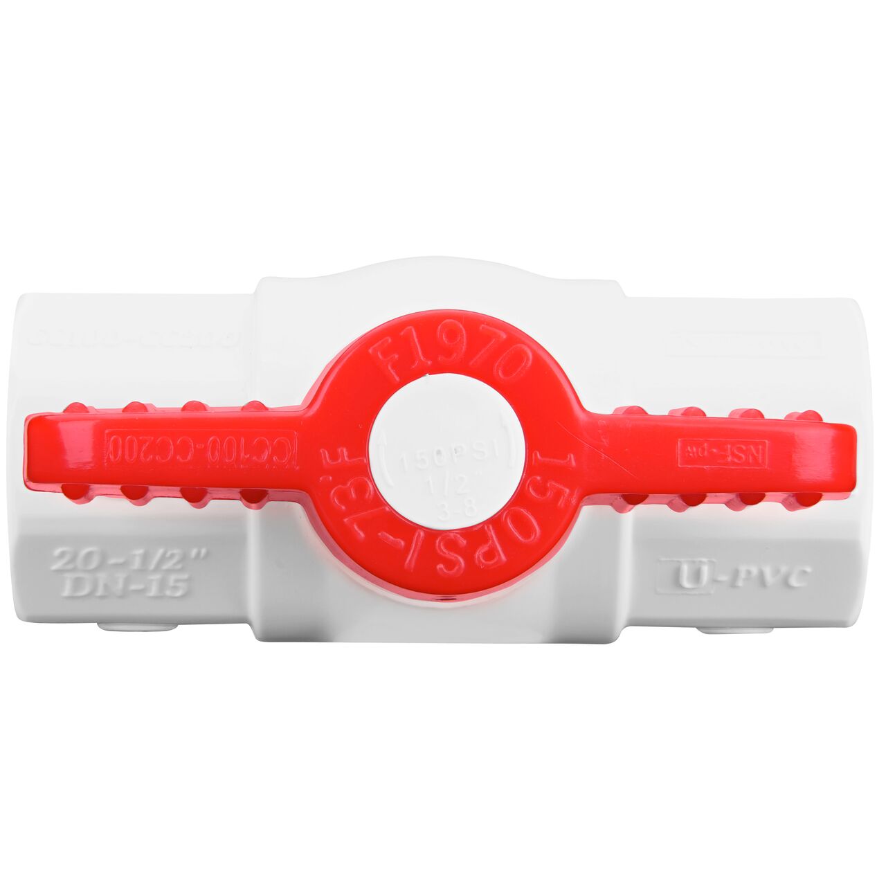 A closeup of the NDS IPS Ball Valve shows that the product can withstand 150 PSI and perfect for irrigation or other pressurized system (NDS E1420-05)