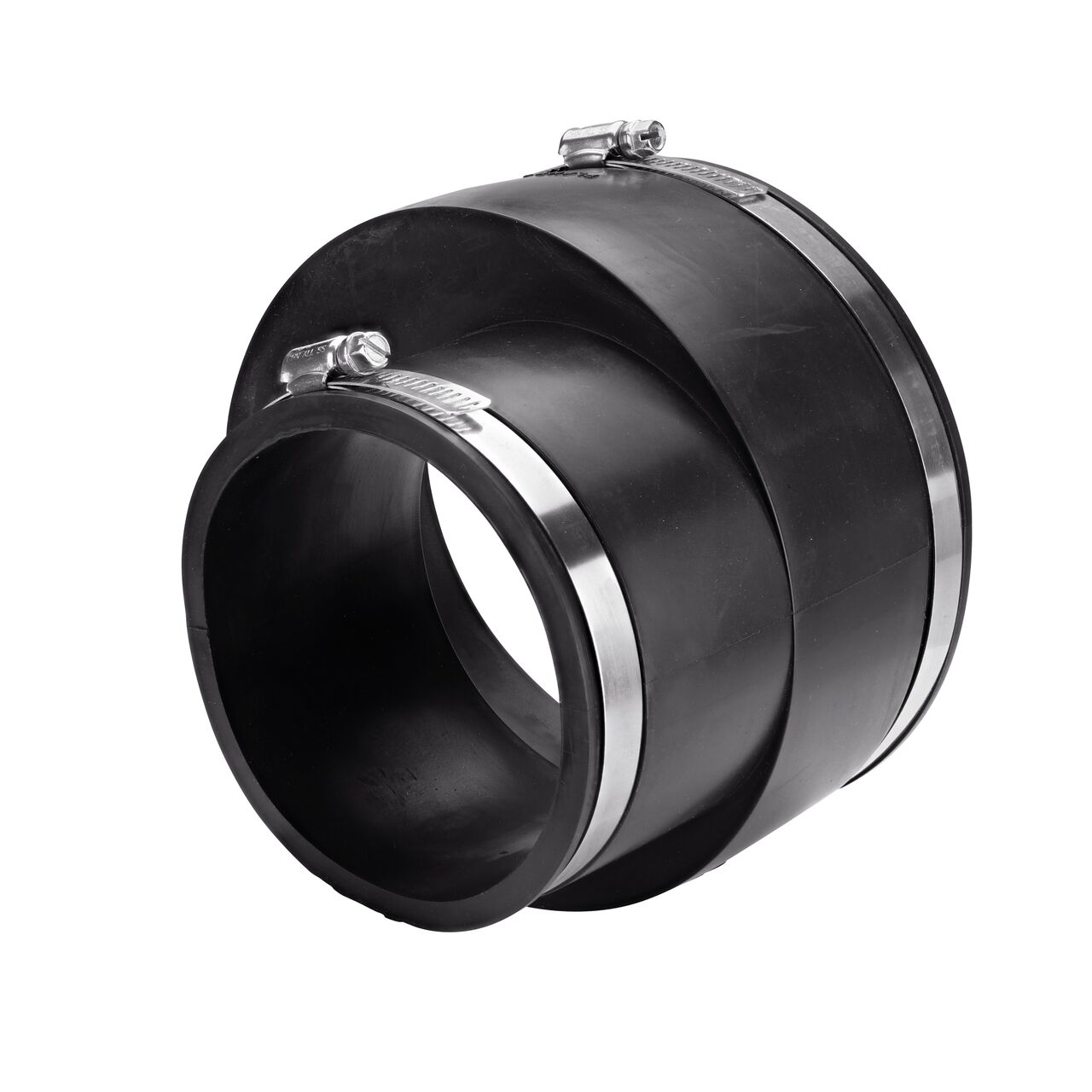 The NDS 6 in. X 4 in. flex eccentric coupling connects two slightly offset cast iron/sewer and drain or DWV/copper/steel/lead pipes (NDS 56-E64)