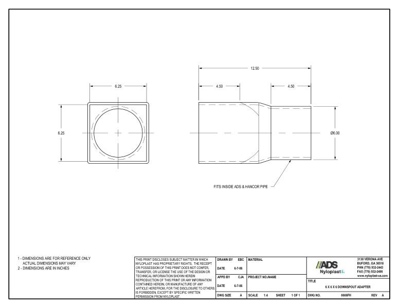 6 X 6 X 6 Downspout Adapter Nyloplast Detail