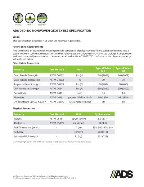 0801TO Nonwoven Geosynthetic Specification