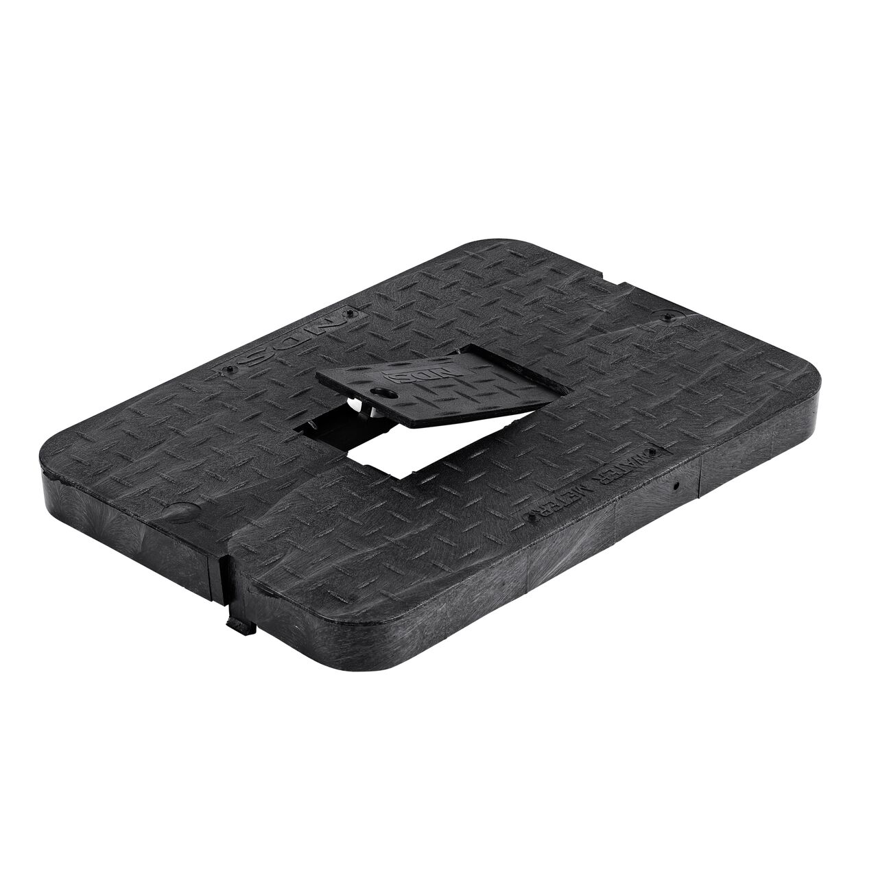 The plastic reader door lifts up for easy access on the NDS 13 in. X 20 in. Black Water Meter Drop-in cover (NDS D1500-DIRBL) that fits the NDS 13 in. X 20 in. Standard Series Meter Box