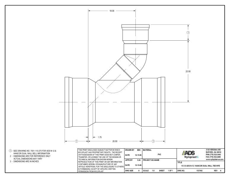 15 x 8 N-12 Dual Wall Tee Wye Nyloplast Detail