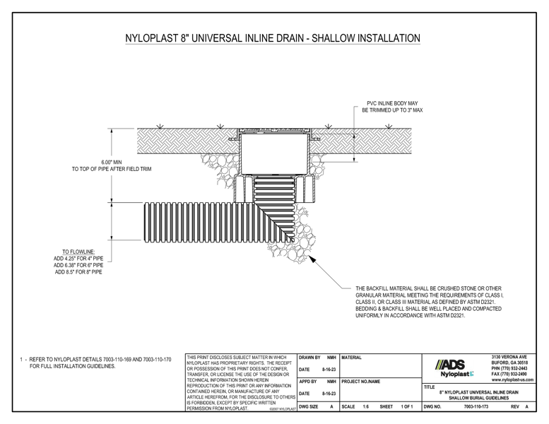 8" Nyloplast Universal Inline Drain Shallow Burial Guidelines