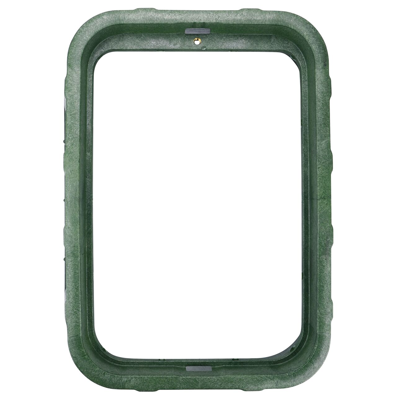 Top down view of the inside of the durable Green plastic 13 in. X 20 in. Rectangular Pro-Spec® Series Valve Box (NDS 318B) showing bolt hole, and how the valve cover is secured to the valve box
