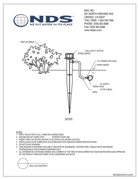 NDS Dial-A-Flo™ Non-Pressure Compensating Emitters 1 Installation Detail
