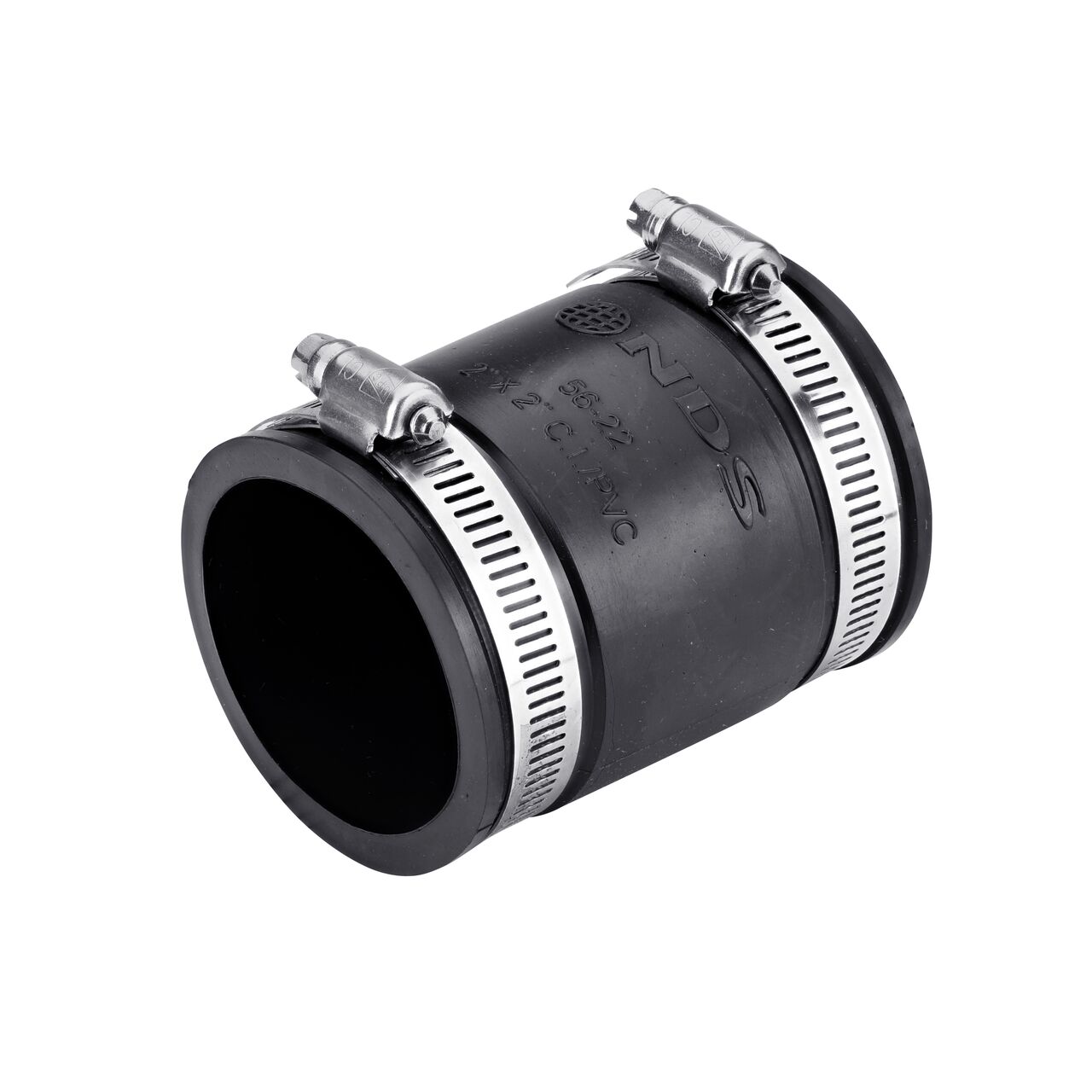 The NDS 2 in. flex coupling connects two cast iron/sewer and drain or DWV/copper/steel/lead pipes (NDS 56-22)