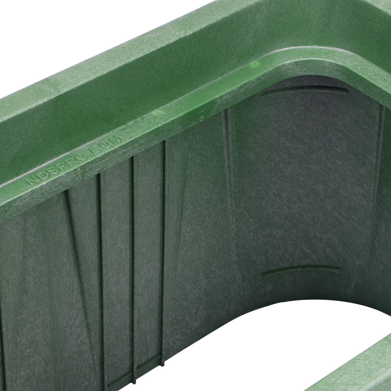 Closeup view of the inside reinforced edges and the seat that the cover sits on, on the green plastic NDS 14 in. x 19 in. Rectangular Pro-Spec® Series Valve Box and Cover (NDS 314B)