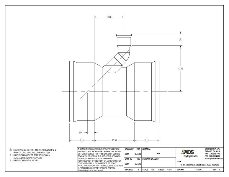 18 x 4 N-12 Dual Wall Tee Wye Nyloplast Detail