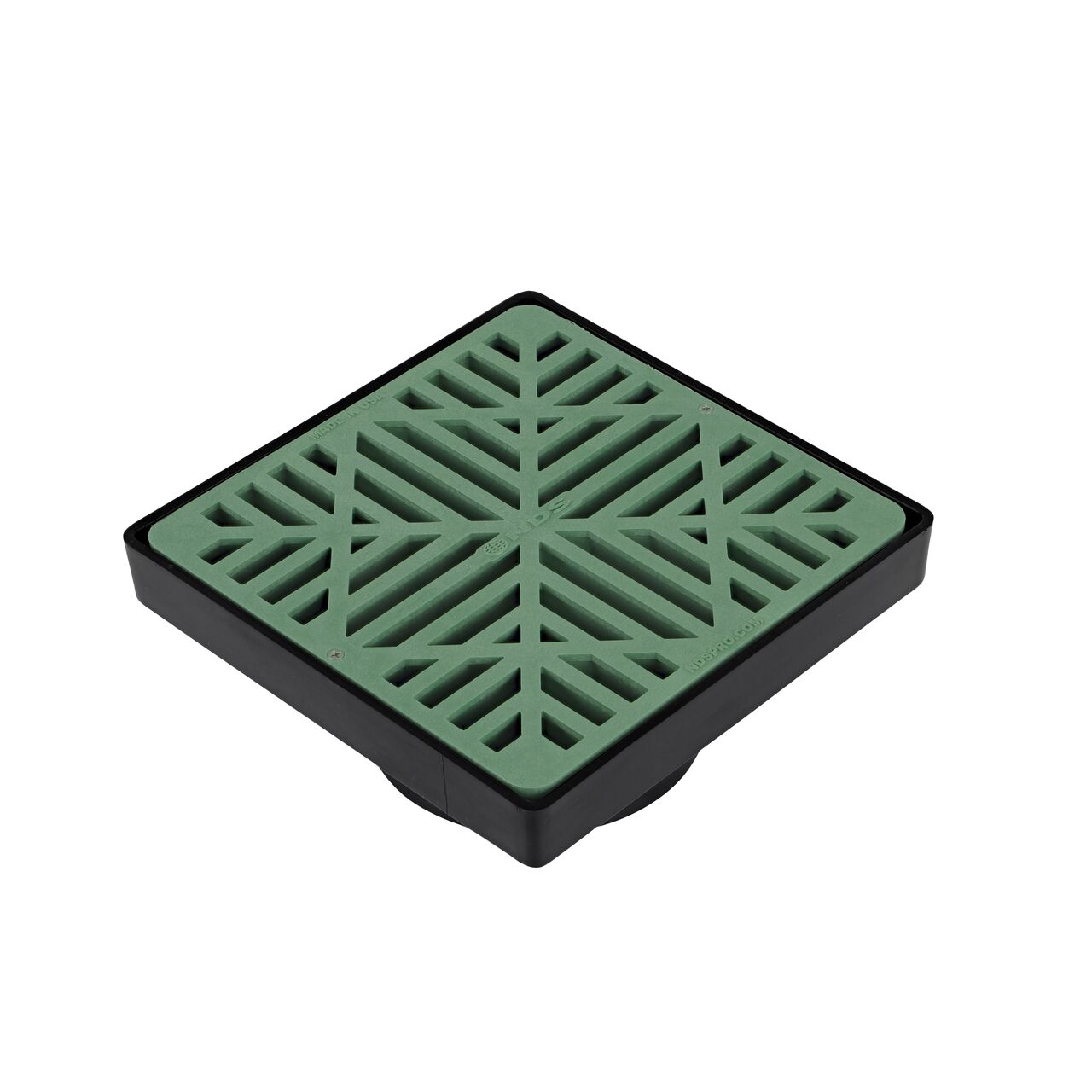 9 in. Square Low-Profile Adapter, Fits Spee-D® Catch Basin Drain & 6 in. Sewer and Drain Pipes & Fittings (NDS 932) with a 9 in. Square Catch Basin Drain Grate, Green Plastic (NDS 990*) installed; retail