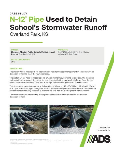 N-12 Pipe Used to Detain School’s Stormwater Runoff (Overland Park, KS) Case Study
