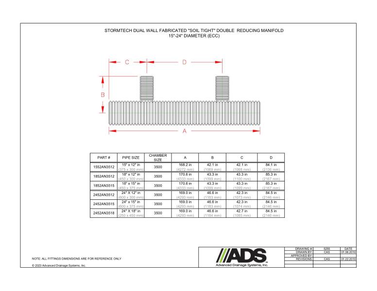 15" - 24" StormTech Dual Wall Fabricated Soil Tight Double Reducing Manifolds (StormTech Dual Wall HDPE Fittings)
