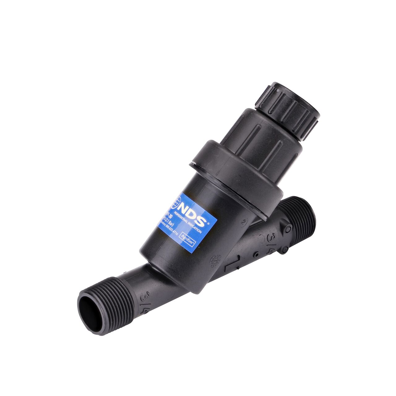 Pressure-Regulating "Y" Filter lowers water pressure and filters out particulates (NDS PRYF 30; Raindrip LPRYF 30)
