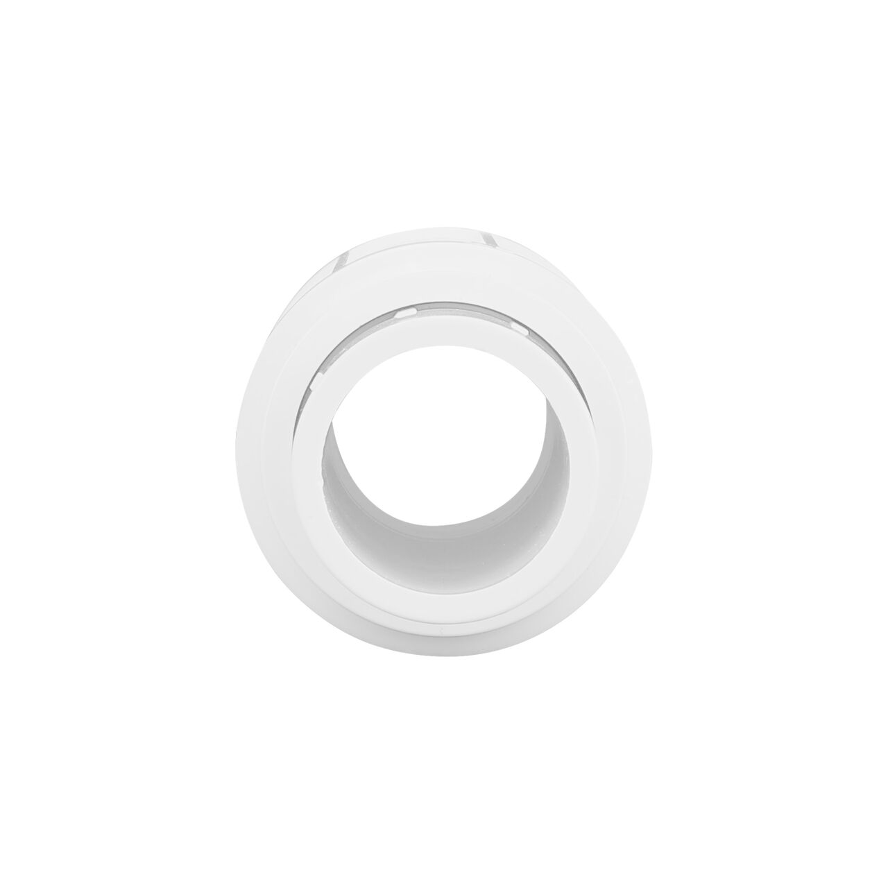 What the compact Pro-Span 1-1/4 in. Expansion Repair Coupling (NDS 118-12C) looks like when looking through the spigot end which includes Glue-Well feature provides an internal trap for excess glue on the socket end to ensure glue stays where it should and doesn’t lead to a glued-together repair coupling