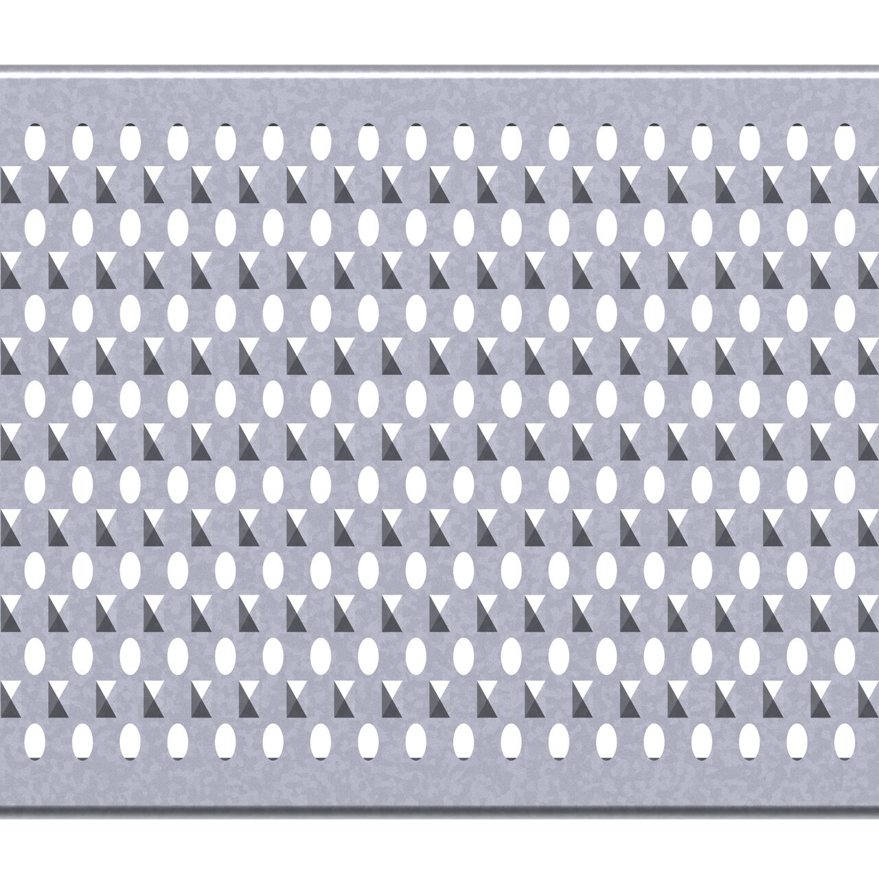 Top down partial closeup view of class C perforated design galvanized steel BG-FILCOTEN® 100 Trench Drain Grate (NDS 17010228)