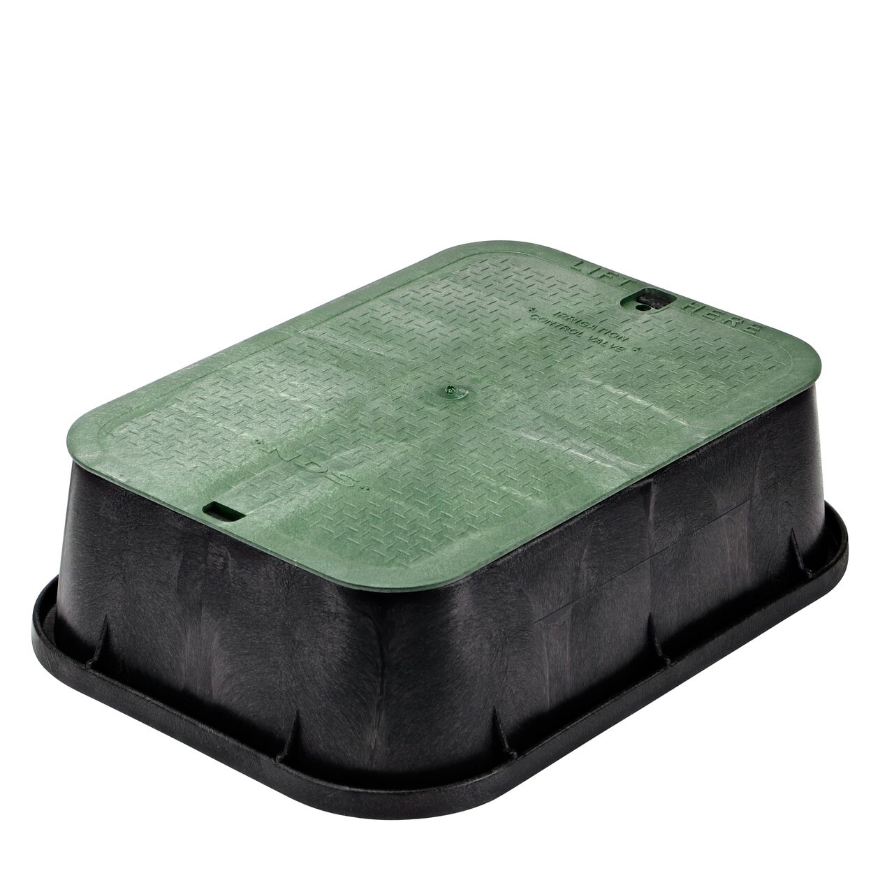 Black 13 in. X 20 in. Jumbo Rectangular Valve Box Extension and green ICV Cover; protects and hides shallow systems(NDS 119)