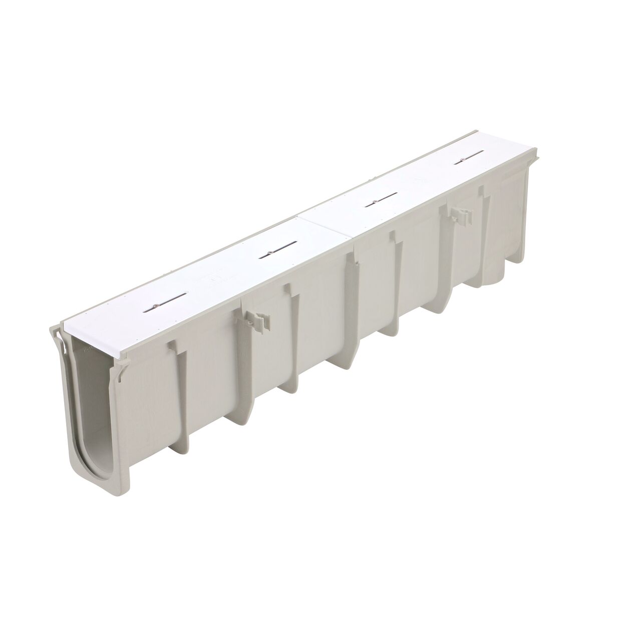 The NDS 10.38 in. Deep Neutral Dura Slope Channel (NDS DS-109N) comes with a blank grate insert pre-installed that needs to be removed before use