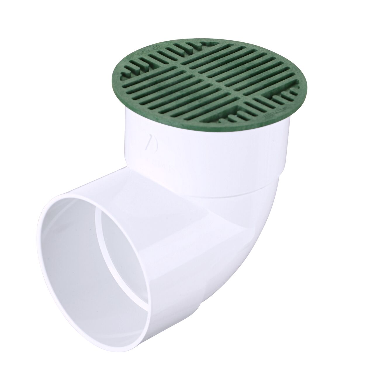 NDS 8 in. Round Grate installed on 6 in. Sewer and Drain Fitting, or Elbow (NDS 20*, NDS 20)