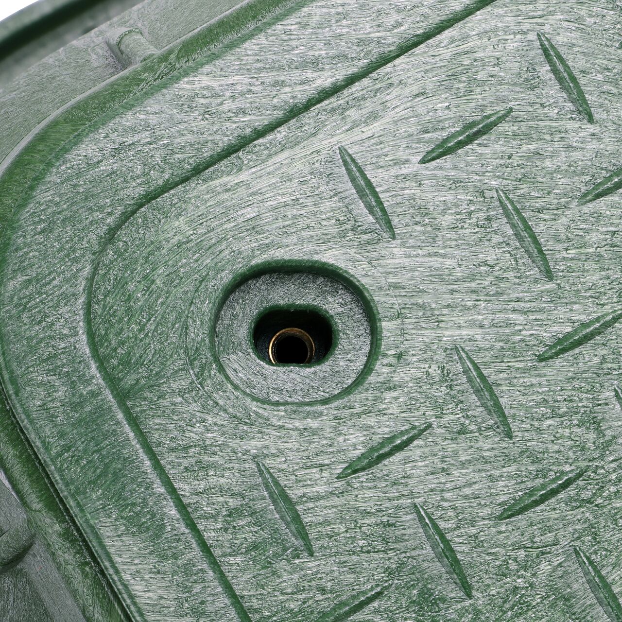 Align the bolt hole on the lid with the bolt hole from the NDS 13 in. X 24 in. Rectangular Pro-Spec® Series Green Box and Green Sewer Cover (NDS 321BCBS) for a secure fit