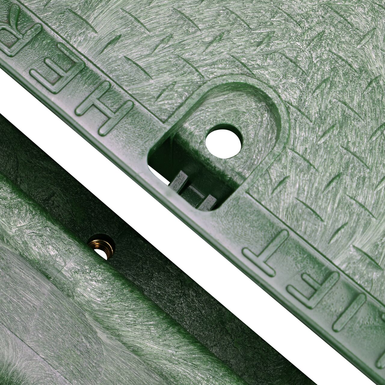 Align the bolt hole on the lid with the bolt hole from the NDS 13 in. X 20 in. Rectangular Standard Series Extension Green Box and Green Irrigation Control Valve Cover (NDS 120) for a secure fit