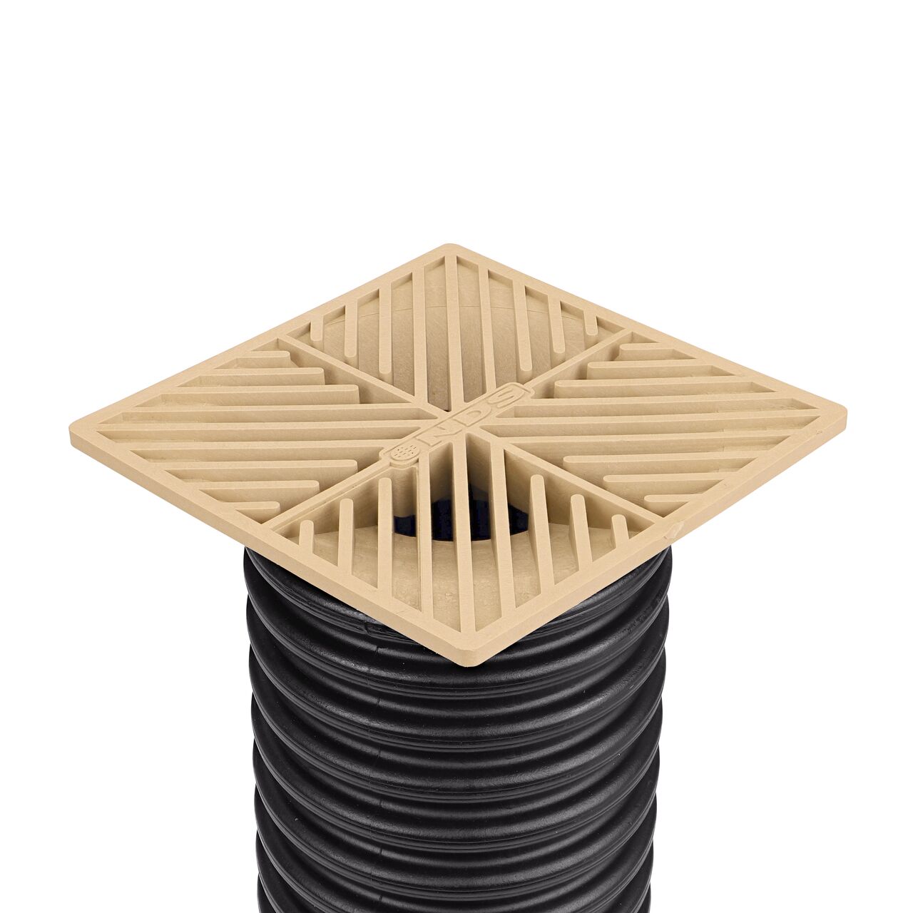 NDS sand plastic 6 in. Square Grate Fits 3 & 4 in. Draing Pipes and Fittings installed on 4 in. Sing-Wall Corrugagted Pipe (NDS 06S)