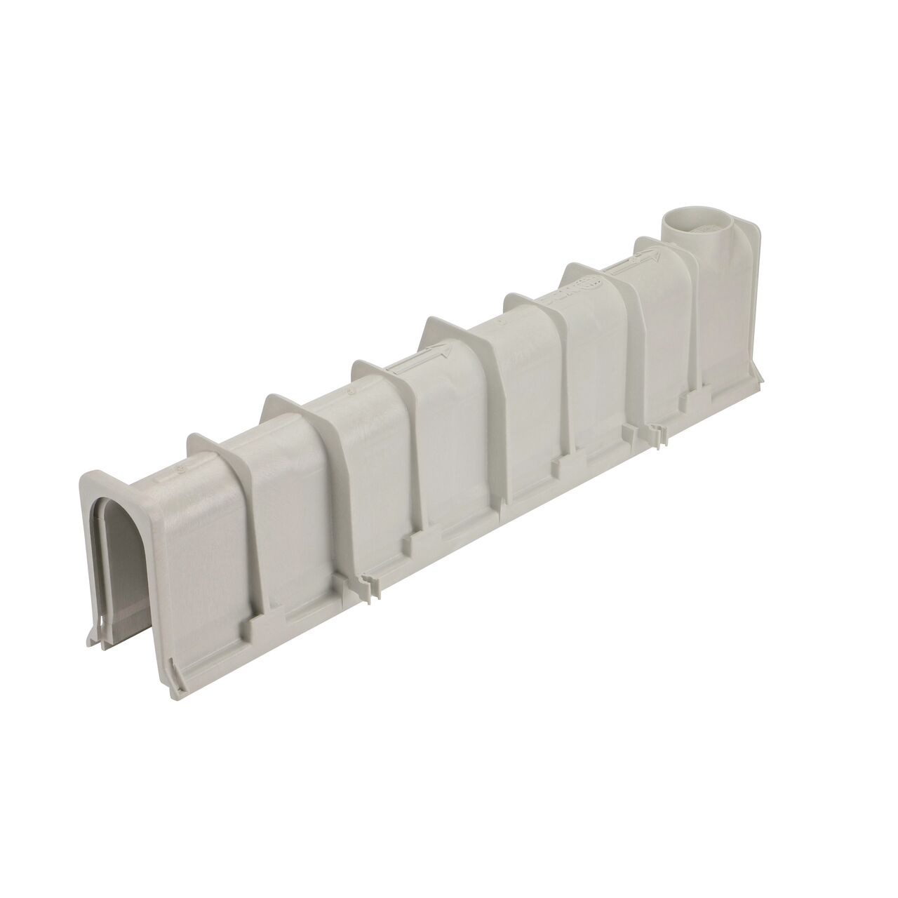 Bottom shot of the NDS 9.70 in. to 10.05 in. Deep Dura Slope Channel Drain (NDS DS-108) shows bottom outlet