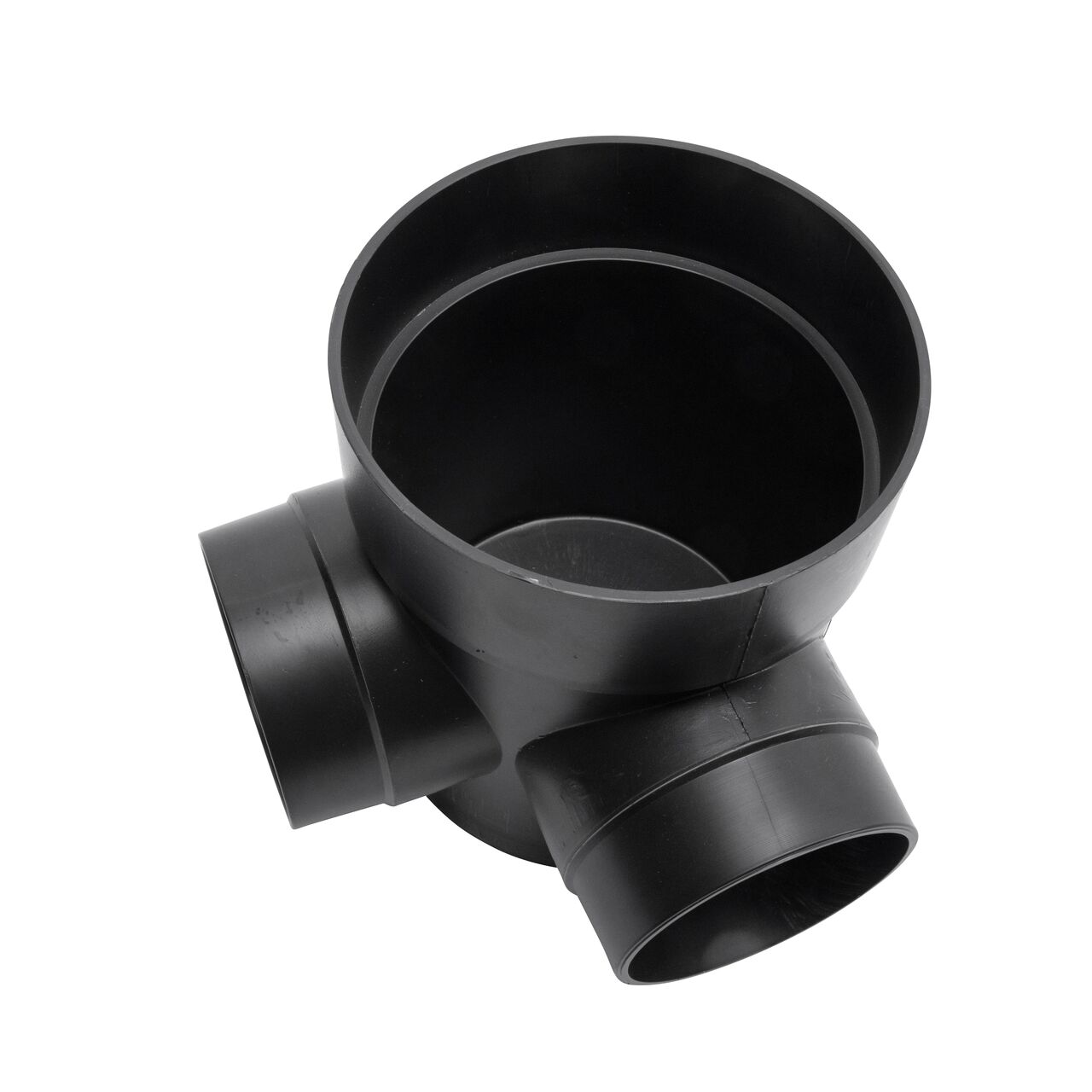 Full view of the Inside the NDS 6 in. Round Spee-D Catch Basin Drain with two outlets offset at 90° (NDS 250*, NDS 250)