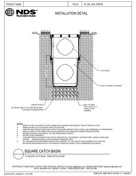 NDS 12 in. Catch Basin Riser and Drain 2 Installation Detail