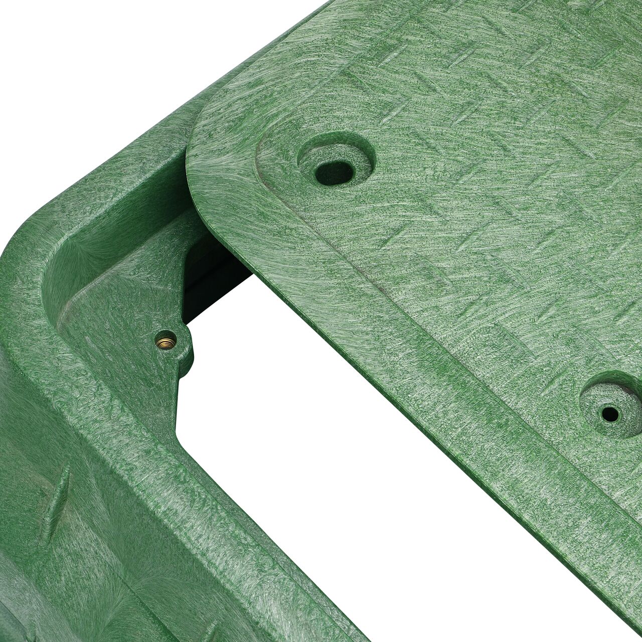 Align the bolt hole on the lid with the bolt hole from the NDS 17 in. X 30 in. Rectangular Pro-Spec® Series Green Box and Green Sewer Cover (NDS 324BCBS) for a secure fit