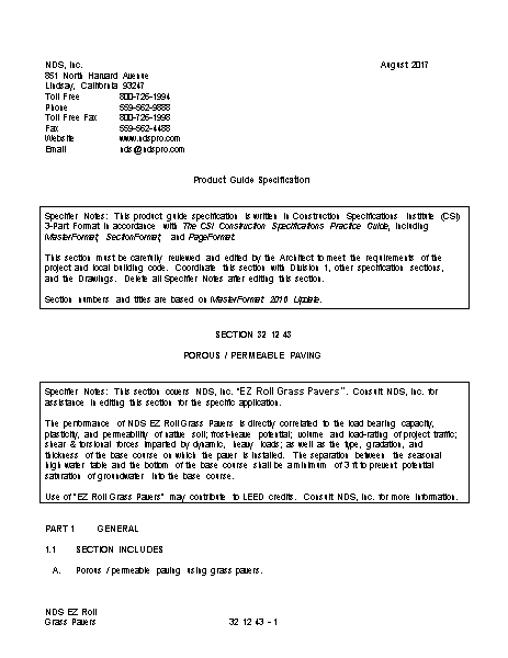 NDS EZ Roll® Grass Pavers Written Spec