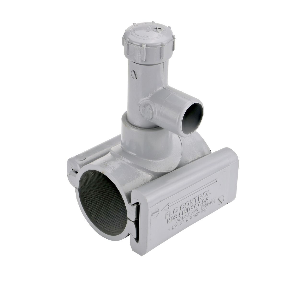 The 2 in. NDS Flo-Tap™ Rigid PVC Saddle with 3/4 in. socket or 1 in. spigot connection on top (NDS 3120) has a patented wedge design to add a branch connection to existing pipe without any bolts
