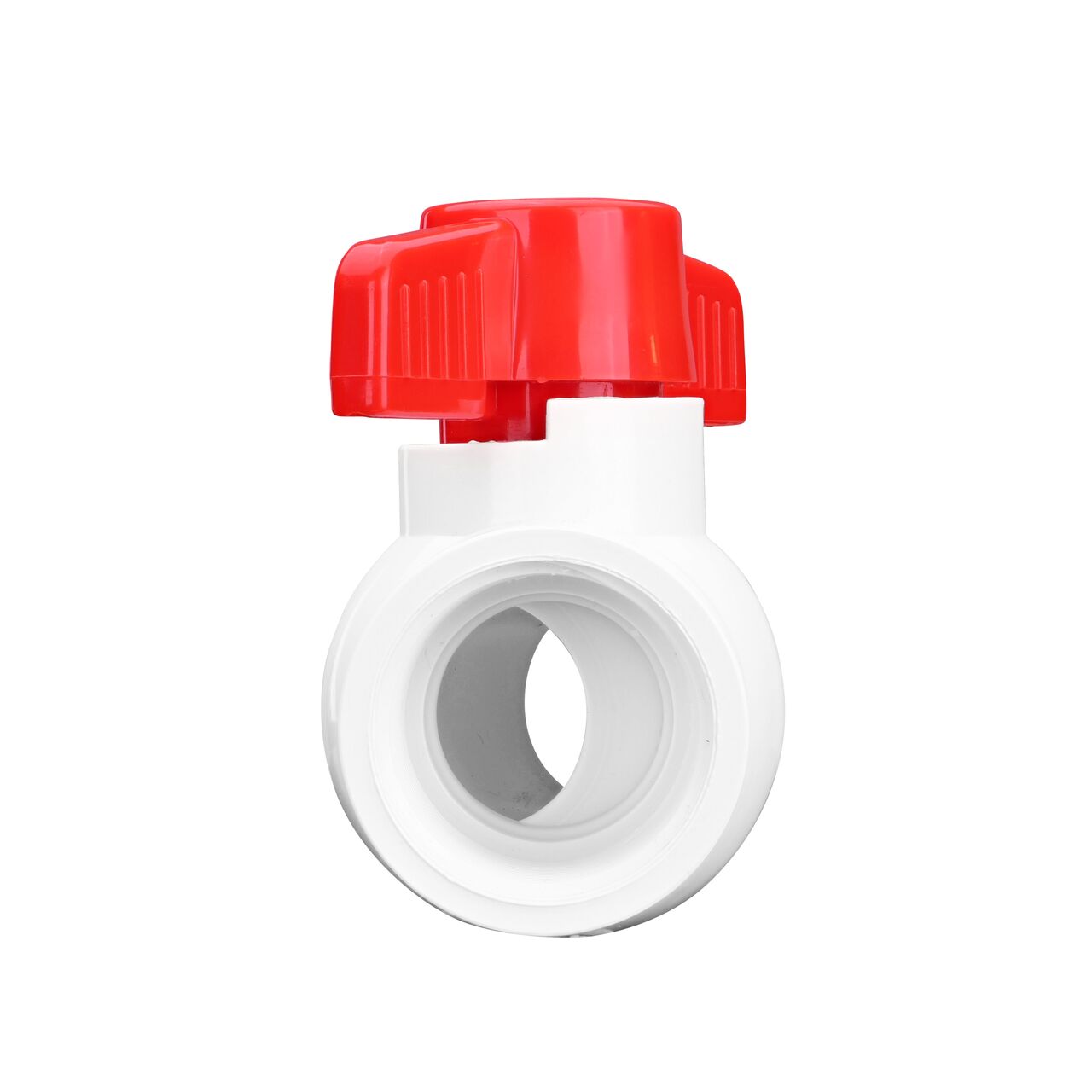 Rotate the handle to easily open or close the valve ball that controls water flow on the NDS 1-1/4 in. PVC IPS Ball Valve (NDS E1320-12)