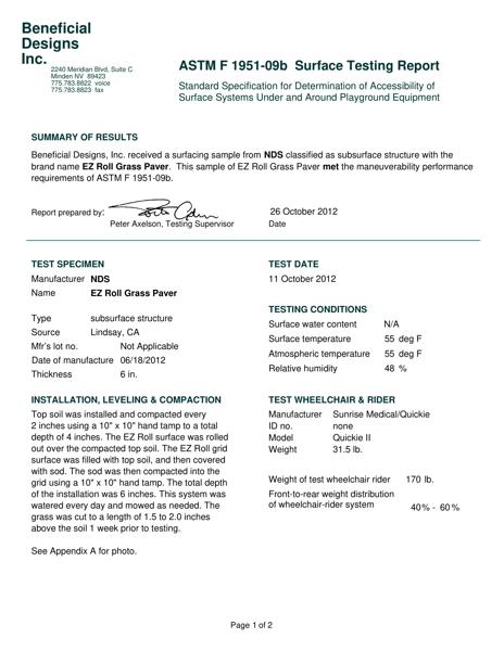 NDS Compliance Report for EZ Roll® Grass Pavers