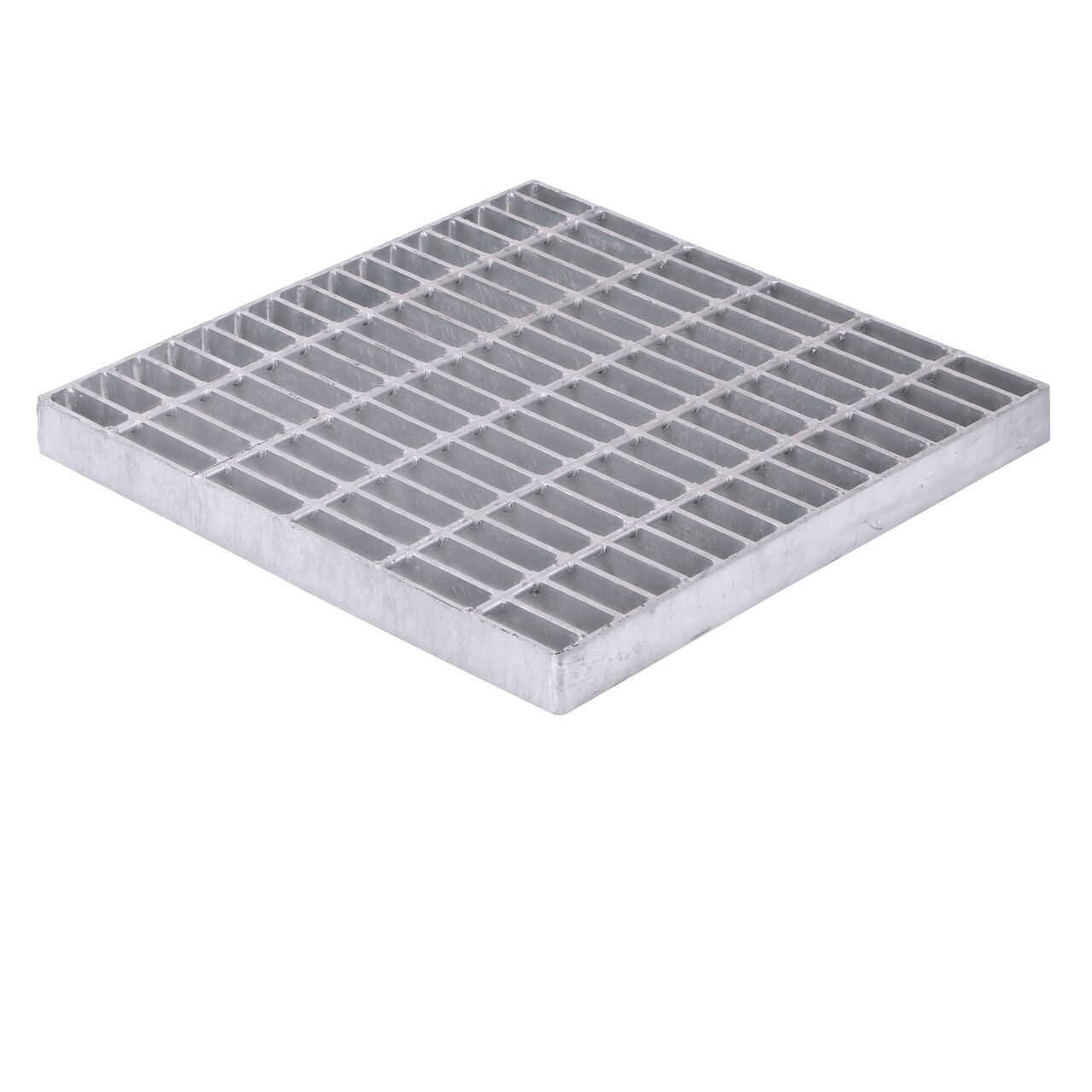 Hero shot of 24 in. Square Catch Basin Drain Grate, Galvanized Steel (NDS 2415) which sits on 24 in. catch basin (NDS 2400) and drains water as it blocks pipe-clogging debris