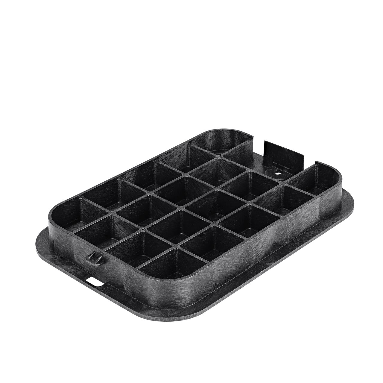 Bottom view of the reinforced ribs on the NDS 14 in. X 19 in. Black Irrigation Control Valve cover (NDS 313CBLK) that fits the NDS 14 in. X 19 in. Pro-Spec® Series Valve Box